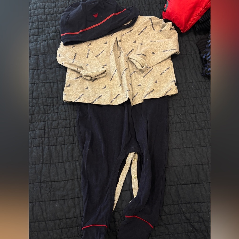 Emporio Armani Tan and Black Kids One Piece Footie